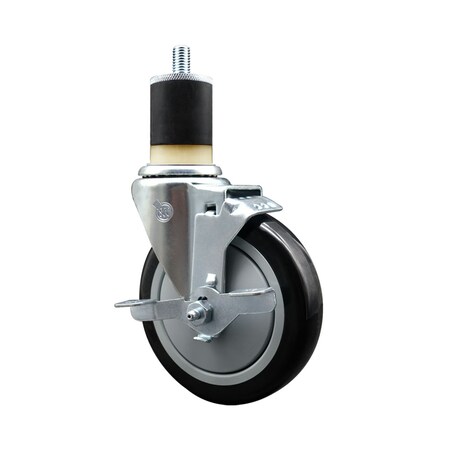 Service Caster 5'' Black Poly Swivel 1-7/8'' Expanding Stem Caster with Brake SCC-EX20S514-PPUB-BLK-TLB-178